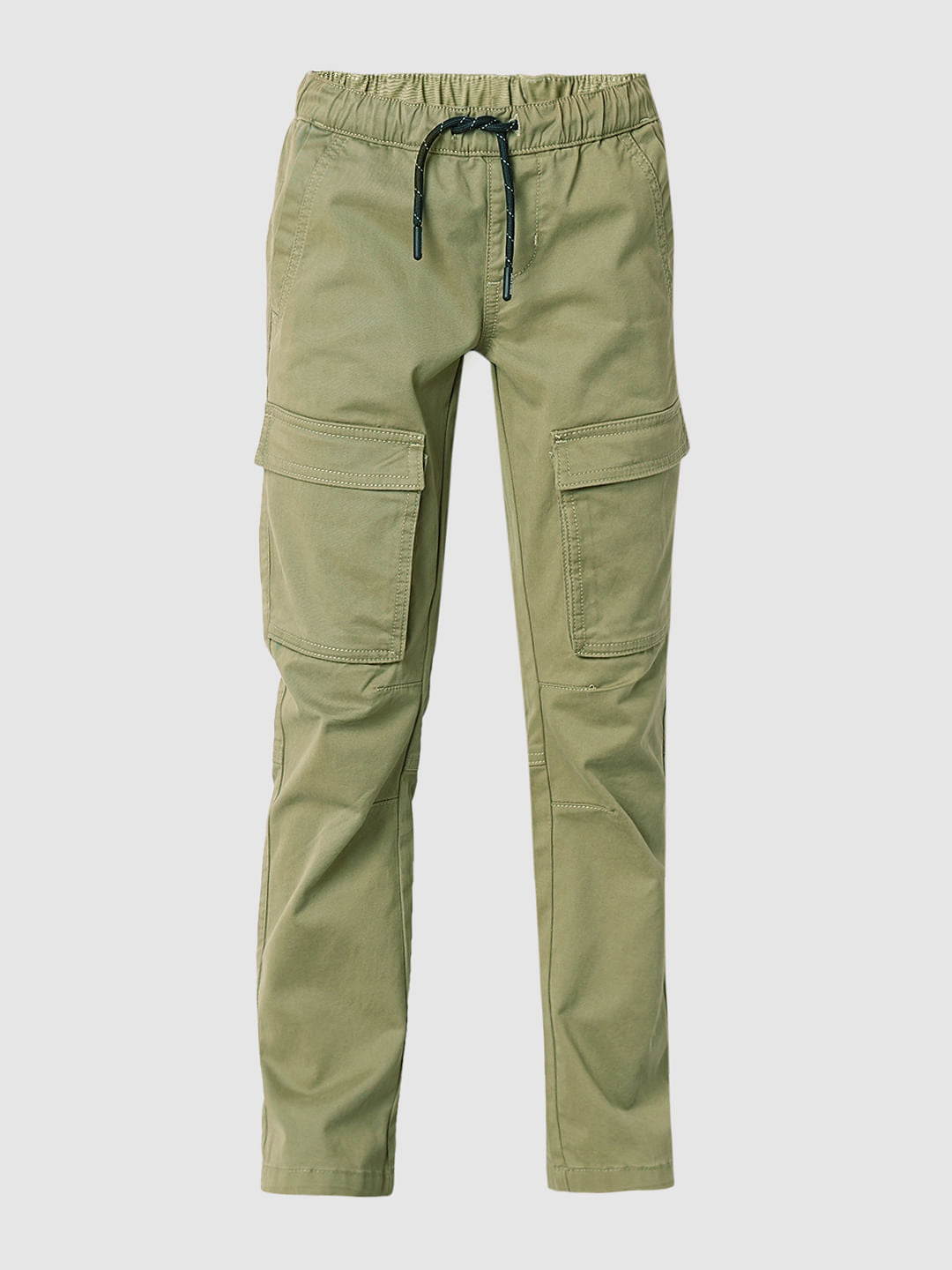 Green Mid Rise Cotton Pants