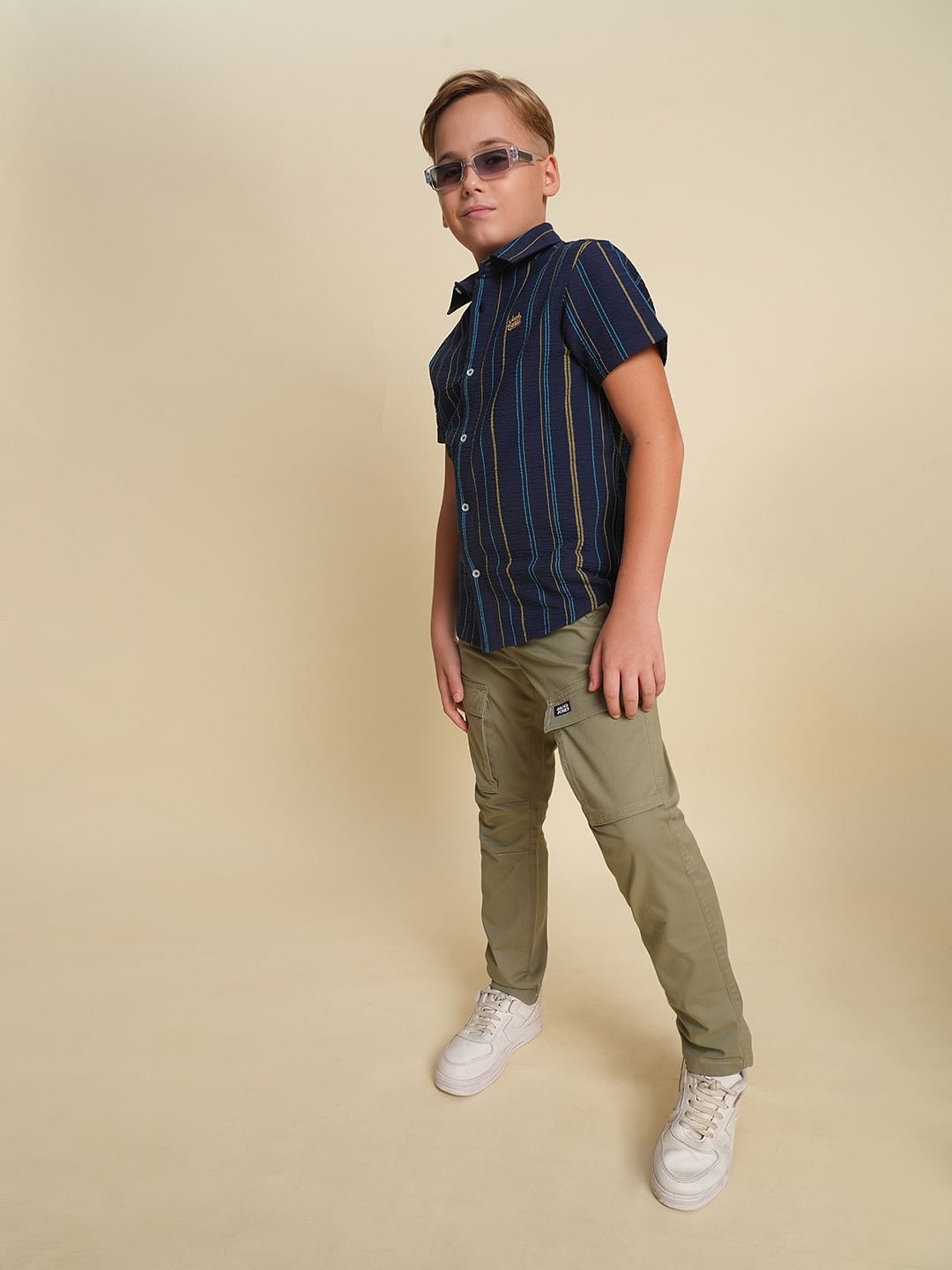 Boys Olive Cotton Cargo Pants - 4/5Y
