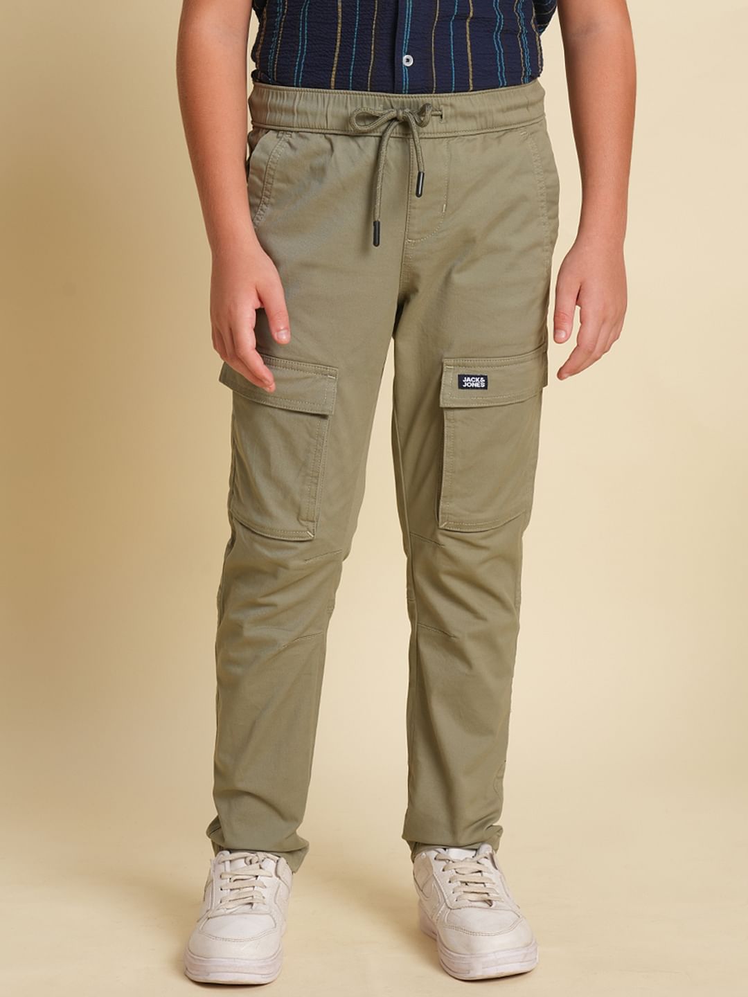 Boys Olive Cotton Cargo Pants
