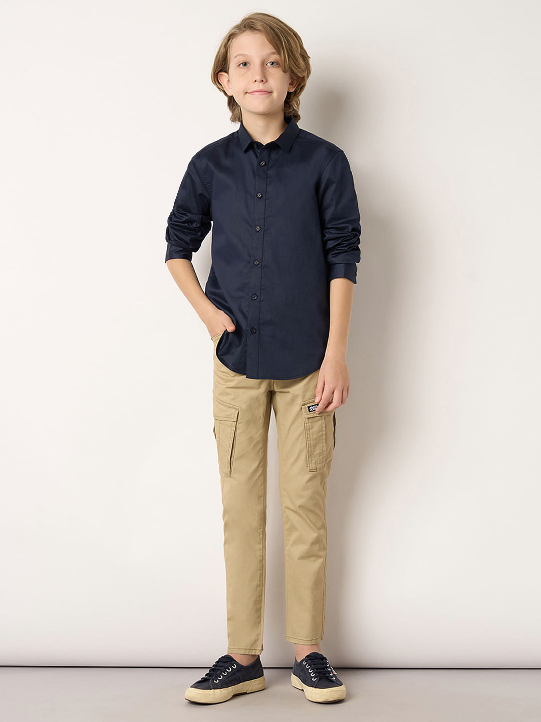 Boys Beige Mid Rise Casual Pants