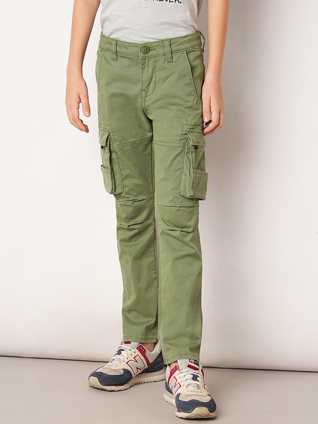 Dark Green Mid Rise Cotton Pants