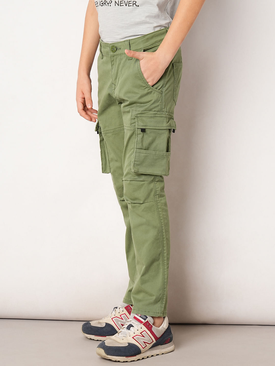 Dark Green Mid Rise Cotton Pants