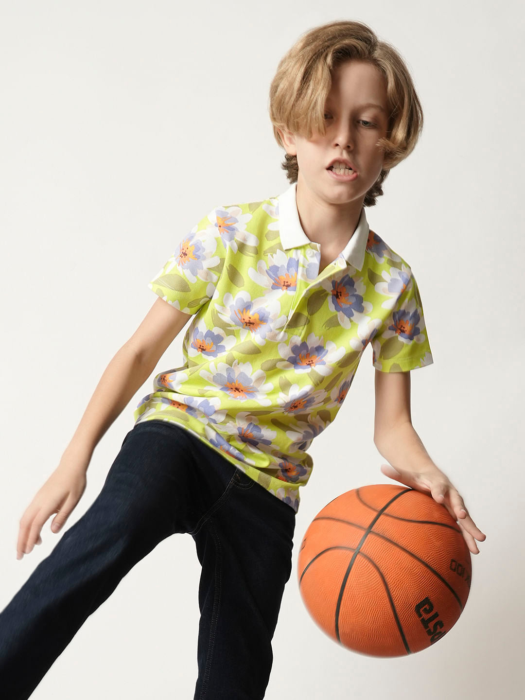 Boys Green Floral Polo T-shirt - 4/5Y