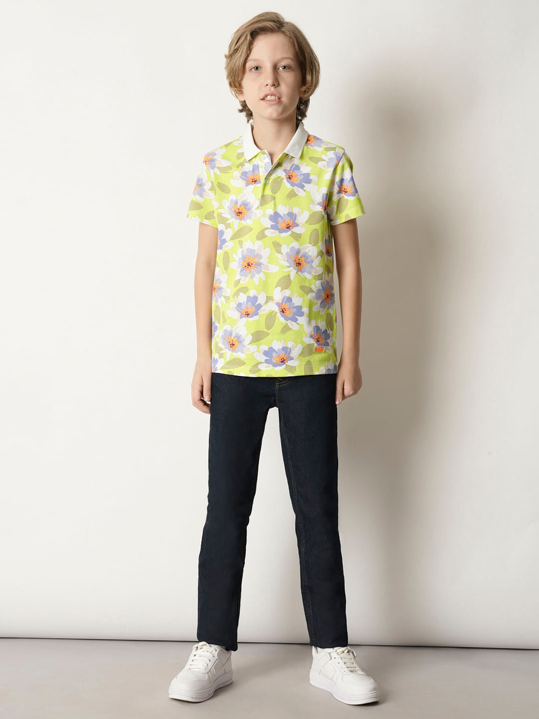 Boys Green Floral Polo T-shirt