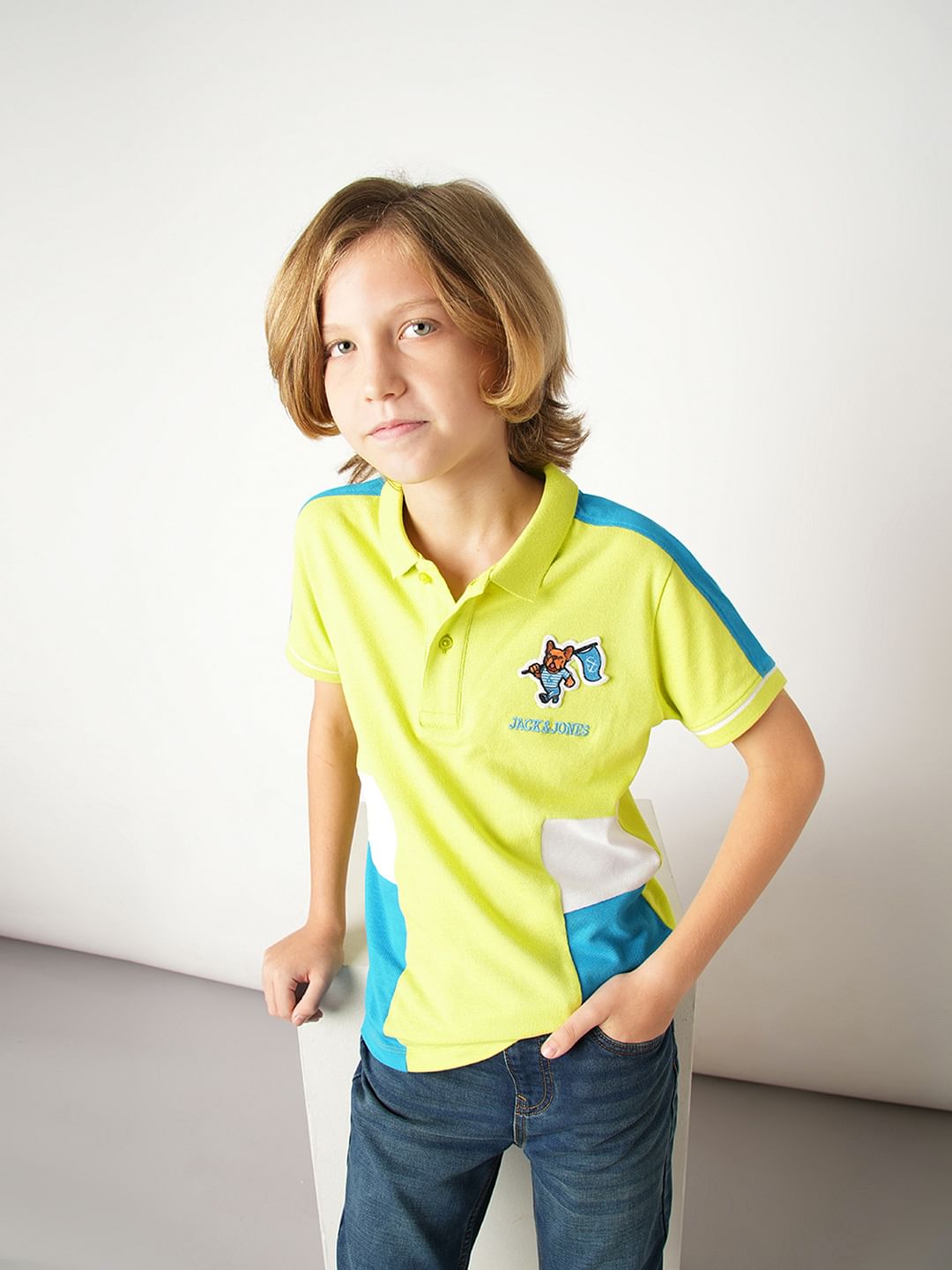 Boys Yellow Colourblocked Polo T-shirt - 5/6Y