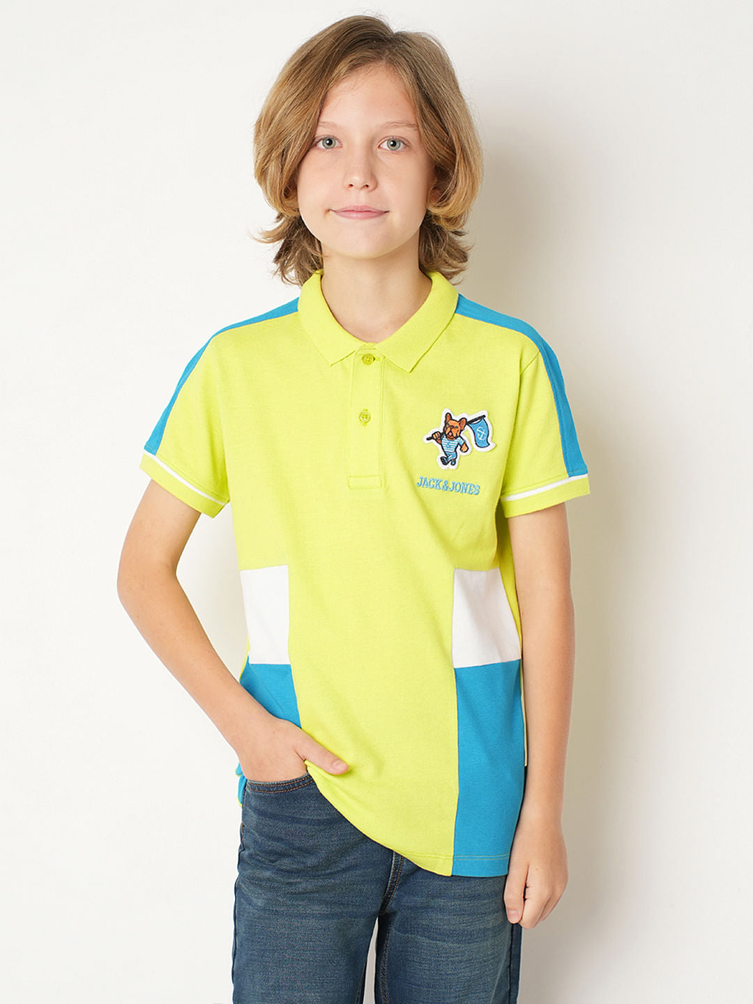 Boys Yellow Colourblocked Polo T-shirt