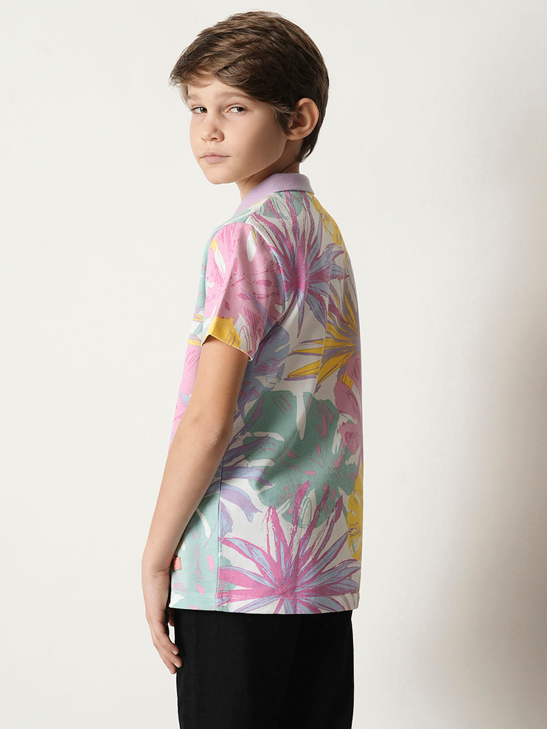 Boys Pastel Purple Printed Polo T-shirt