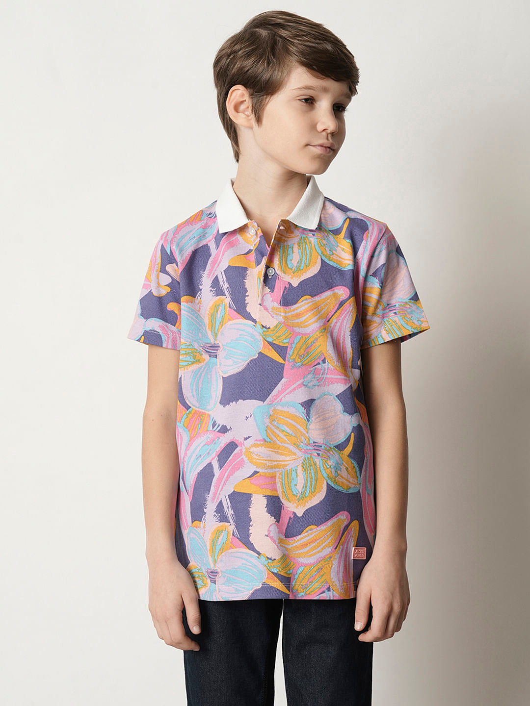 Boys Purple Printed Polo T-shirt