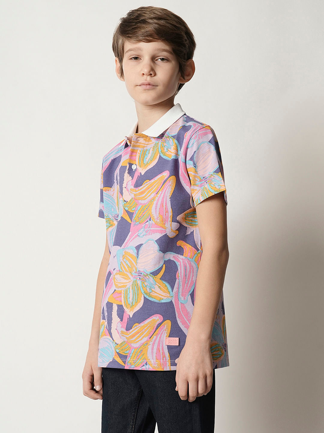 Boys Purple Printed Polo T-shirt