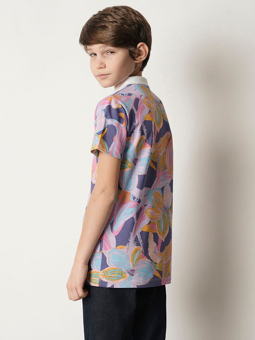 Boys Purple Printed Polo T-shirt