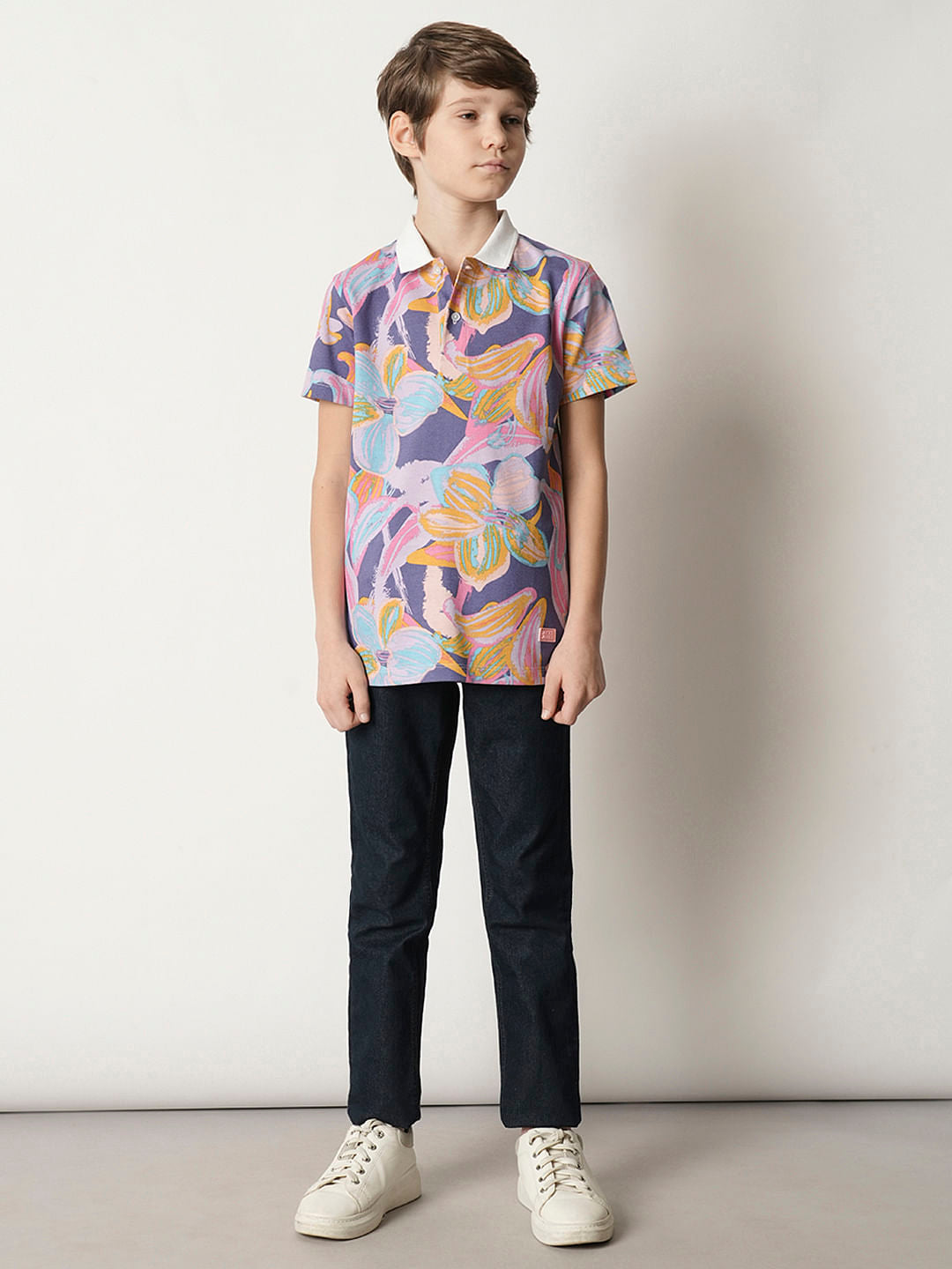 Boys Purple Printed Polo T-shirt