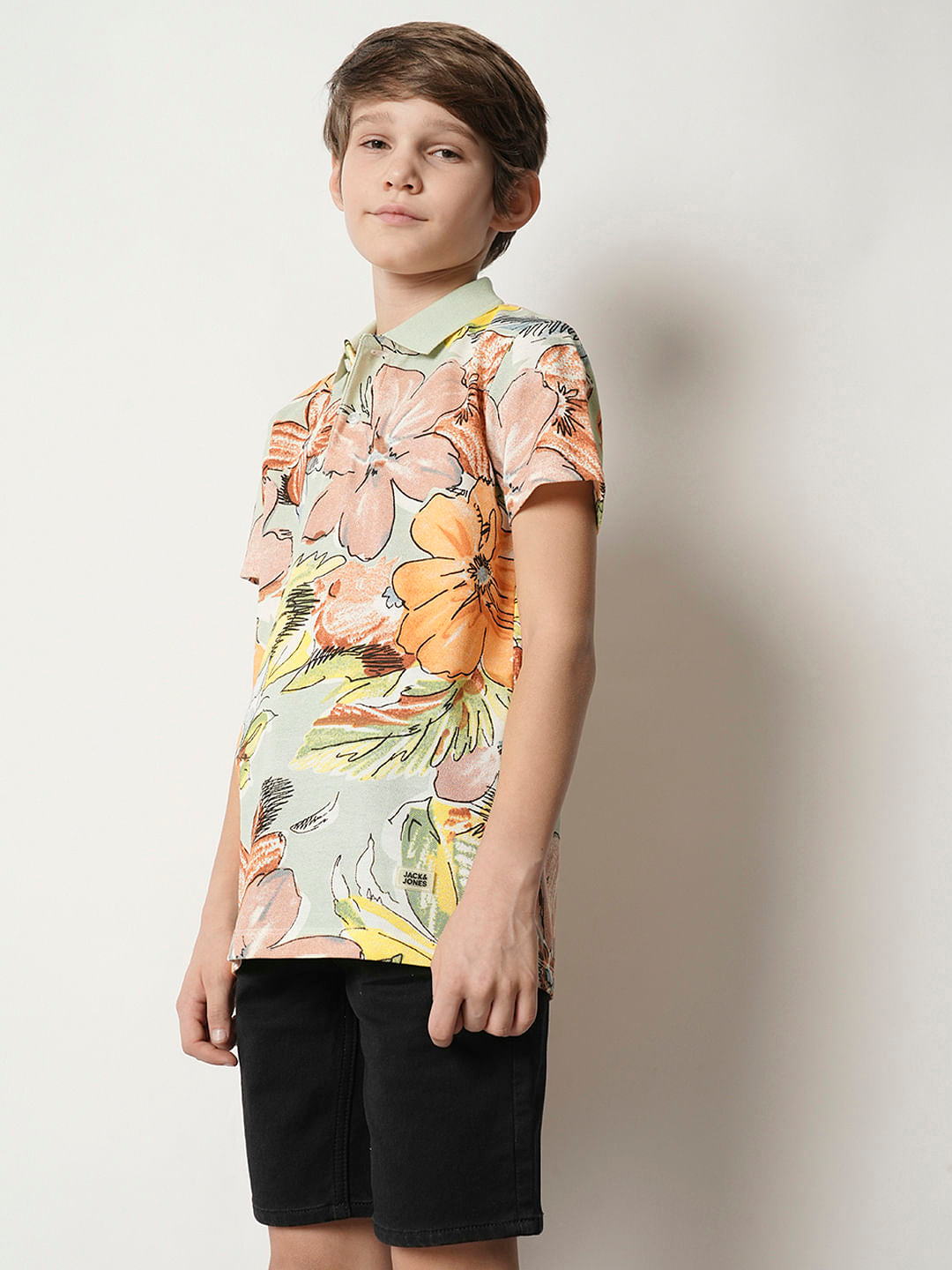 Boys Green Floral Polo T-shirt