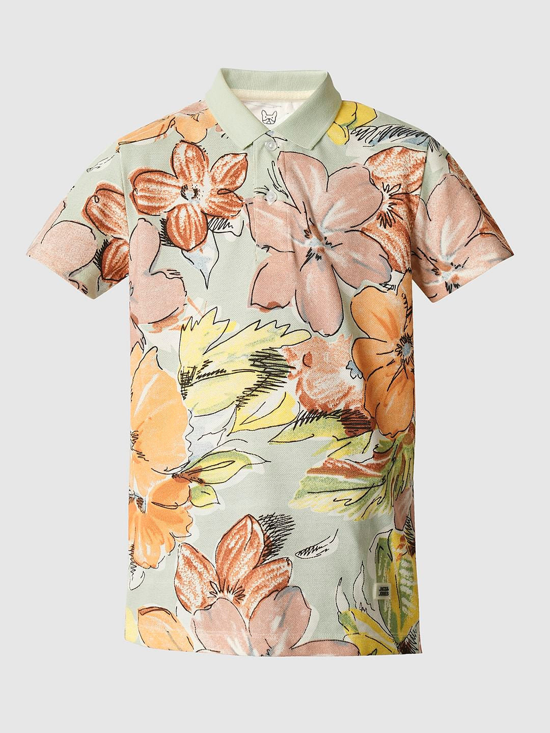 Boys Green Floral Polo T-shirt