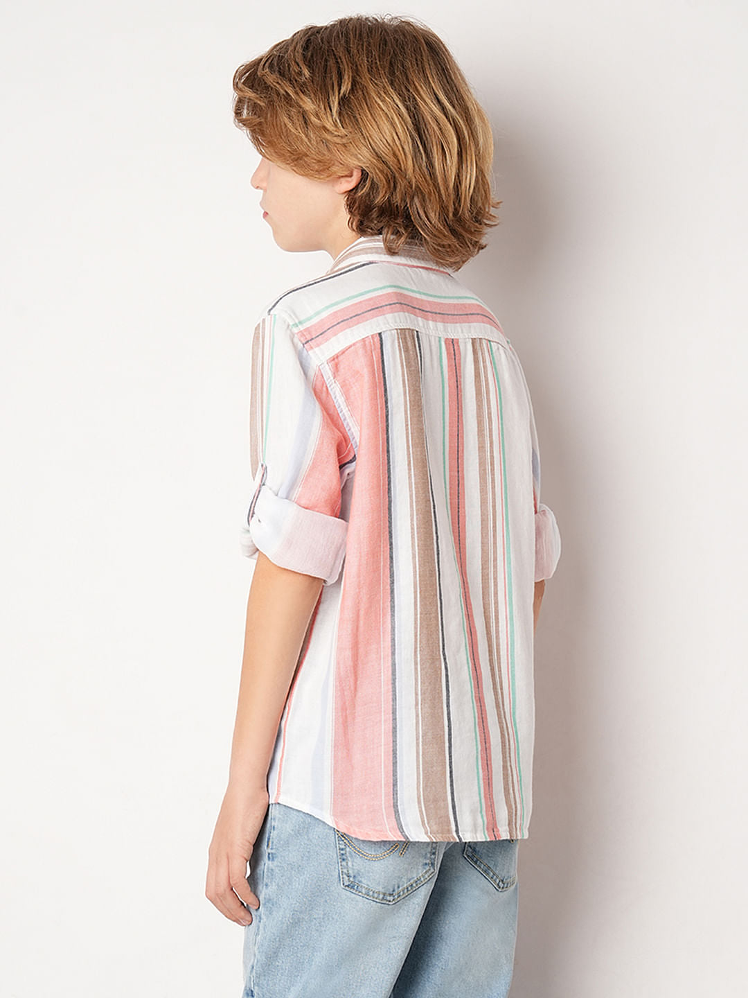 Beige Striped Full Sleeves Shirt