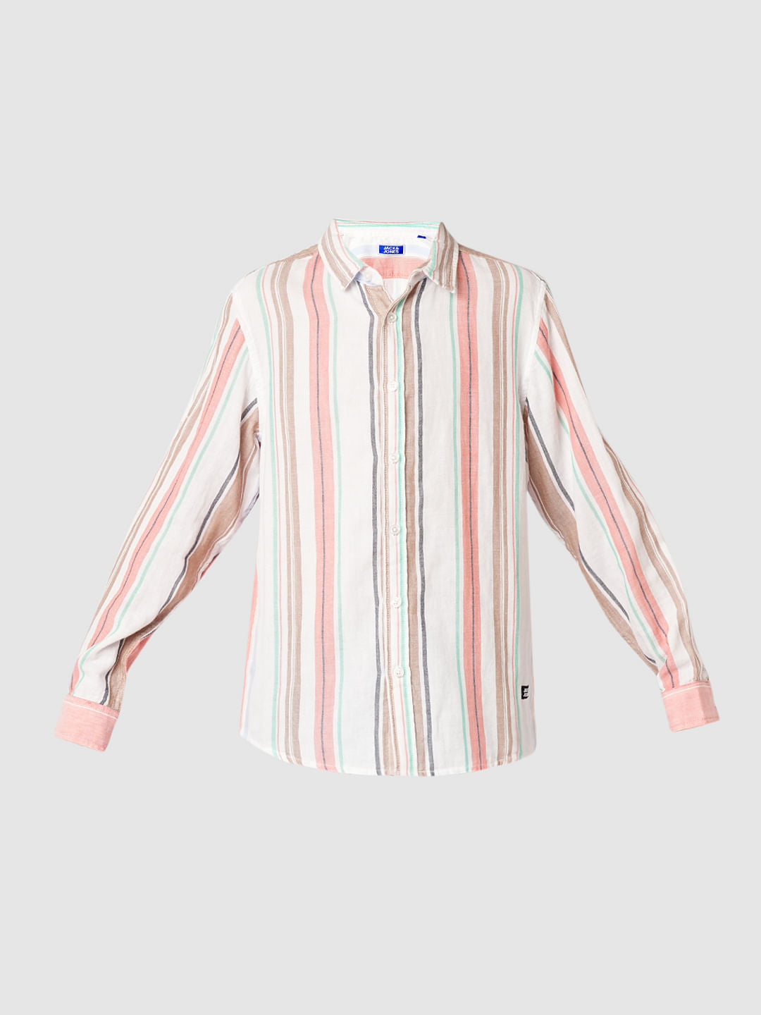 Beige Striped Full Sleeves Shirt
