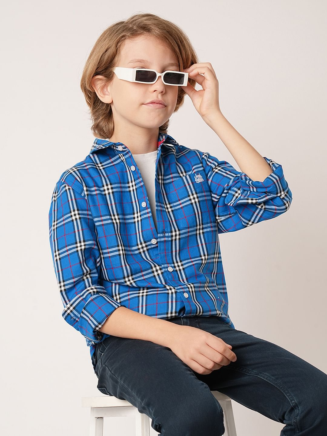 Boys Blue Check Full Sleeves Shirt - 4/5Y