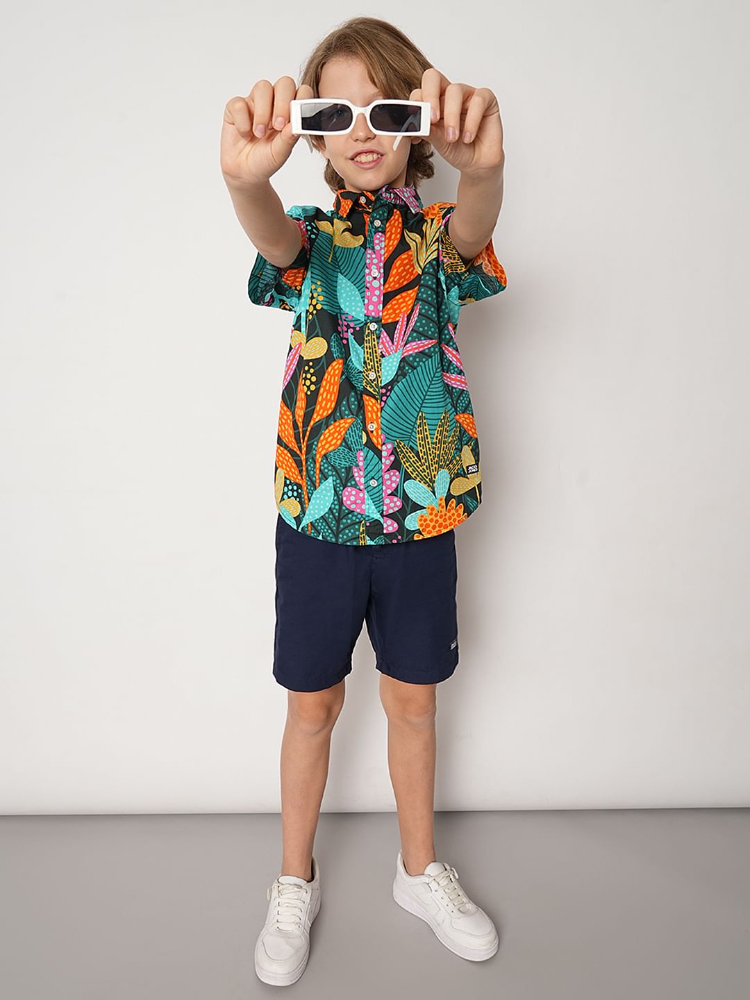 Boys Green Tropical Print Shirt