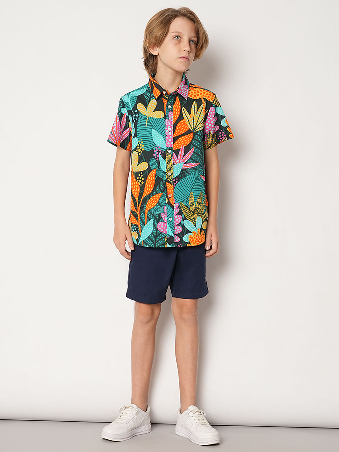 Boys Green Tropical Print Shirt
