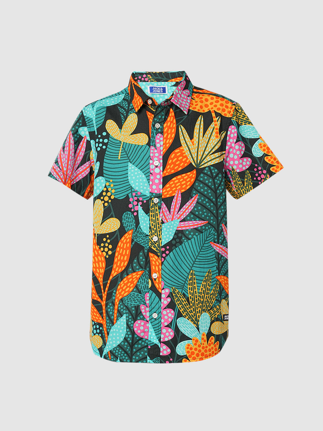 Boys Green Tropical Print Shirt