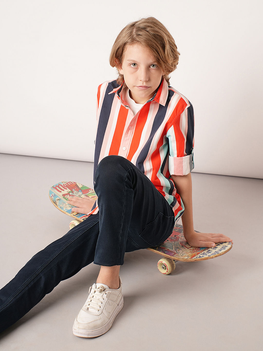 Boys Multi-Colour Striped Full Sleeves Shirt - 4/5Y