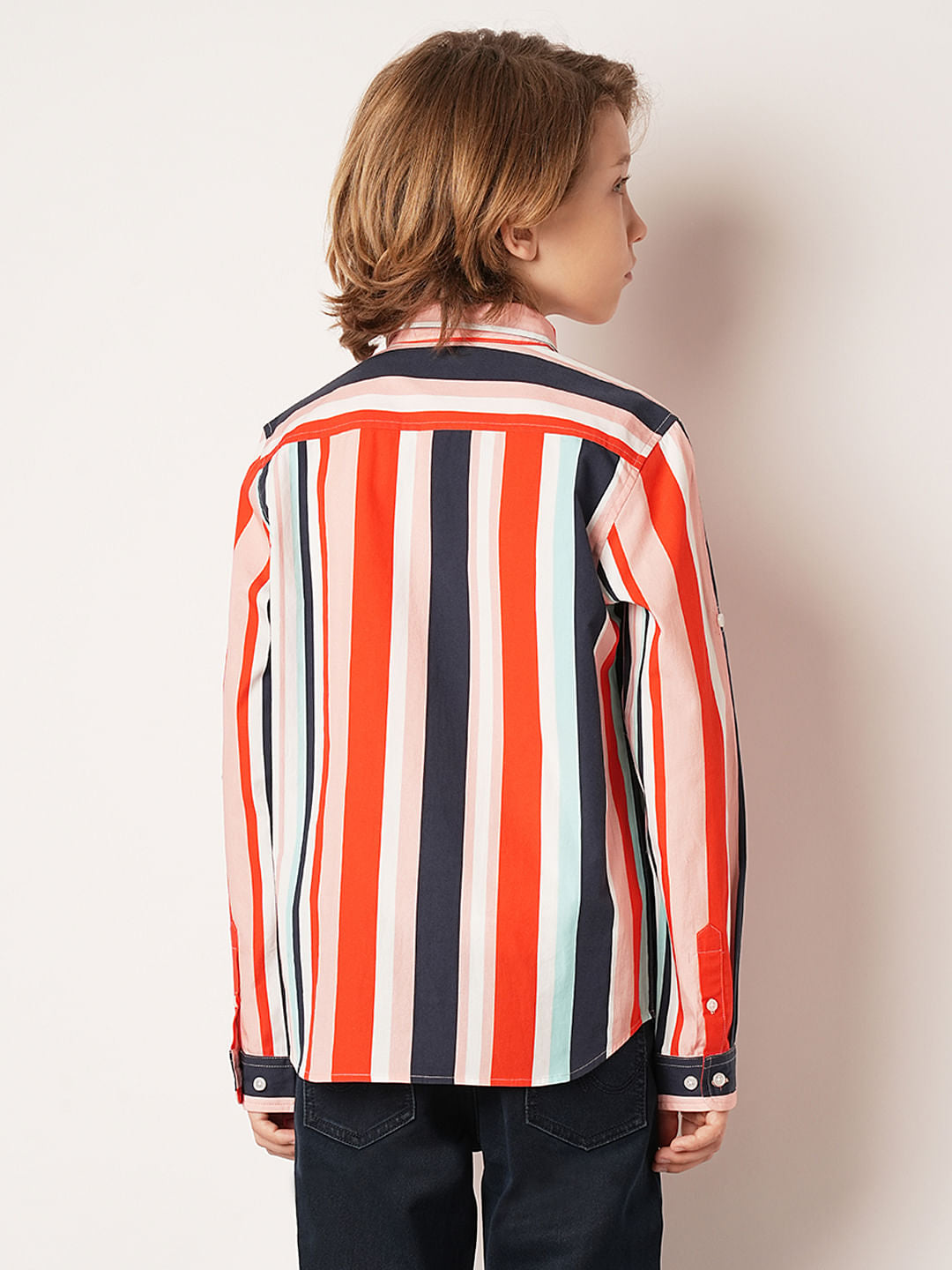 Boys Multi-Colour Striped Full Sleeves Shirt