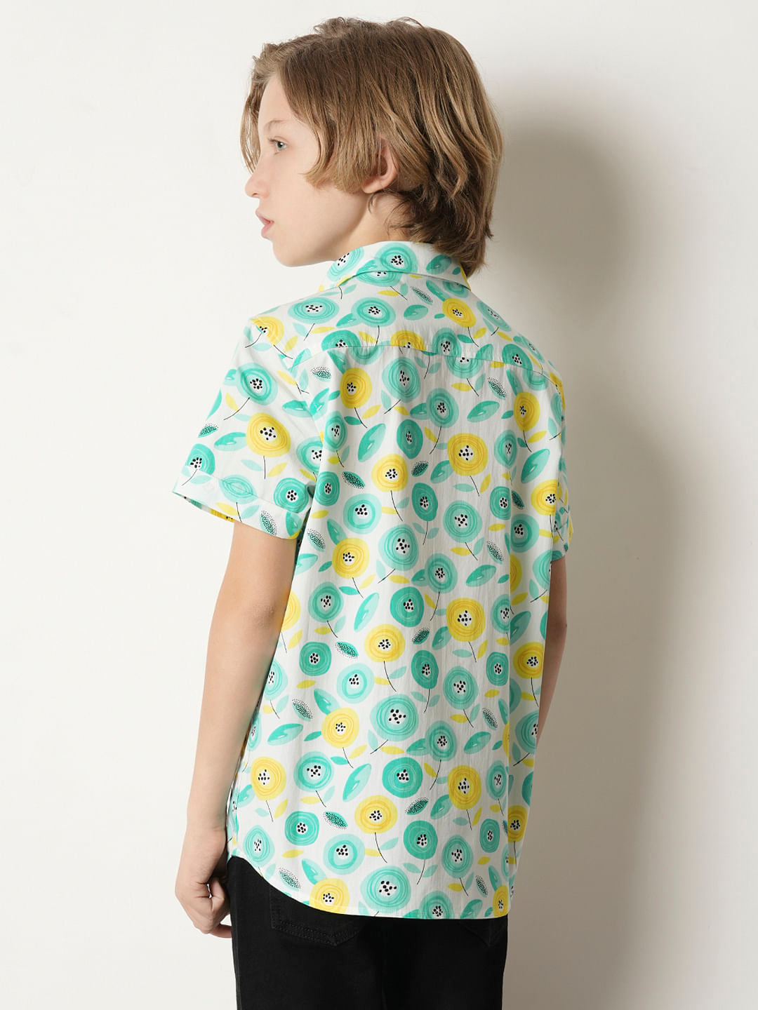 Boys Turquoise Printed Shirt