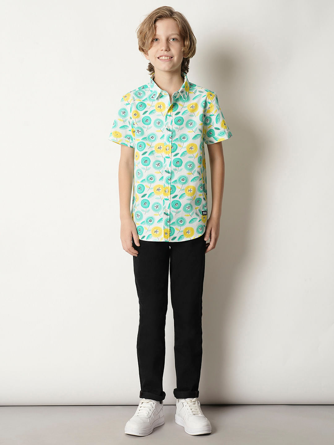 Boys Turquoise Printed Shirt