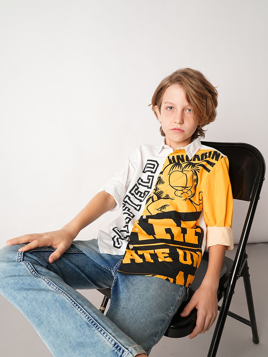 GARFIELD White Colourblocked Full Sleeves Shirt - 4/5Y