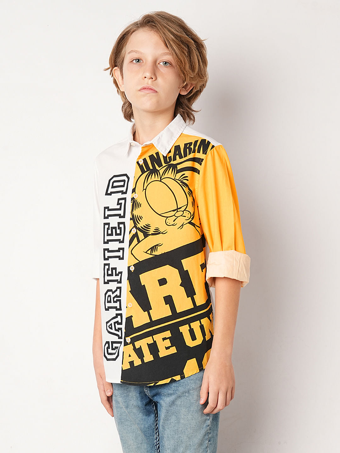GARFIELD White Colourblocked Full Sleeves Shirt