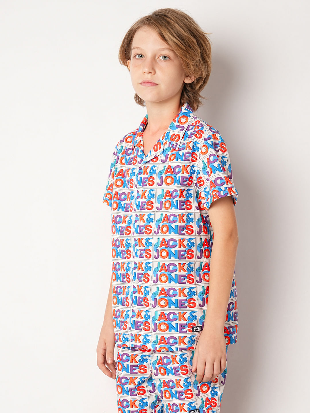 White Logo Print Co-ord Set Shirt