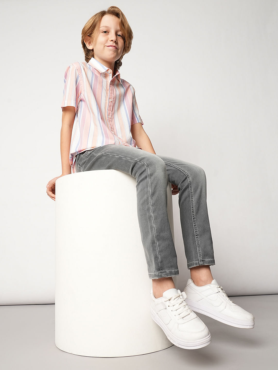 Boys Pink Striped Short Sleeves Shirt - 4/5Y