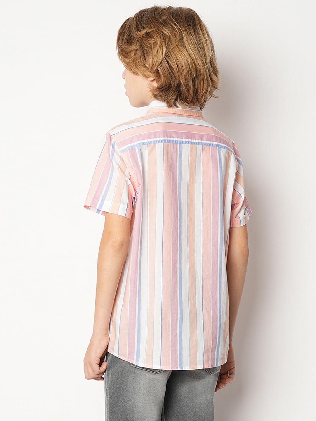 Boys Pink Striped Short Sleeves Shirt