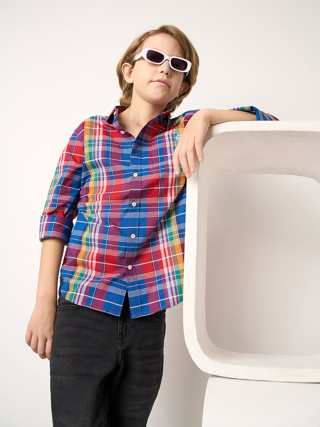 Boys Multi-Colour Check Full Sleeves Shirt - 4/5Y