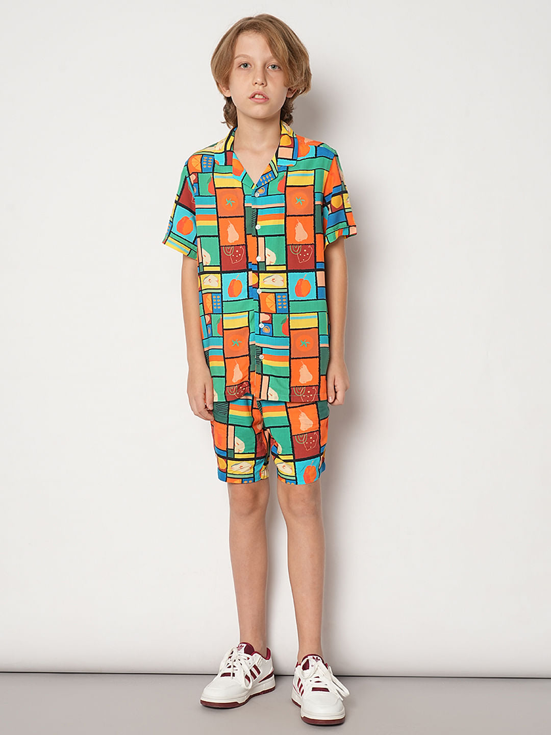 Boys Orange Printed Co-ord Set Shirt