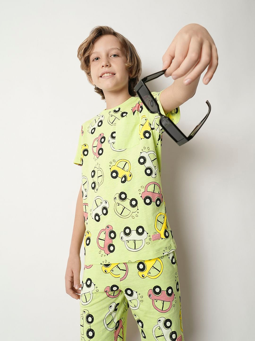 Boys Green Printed Co-ord Set T-shirt