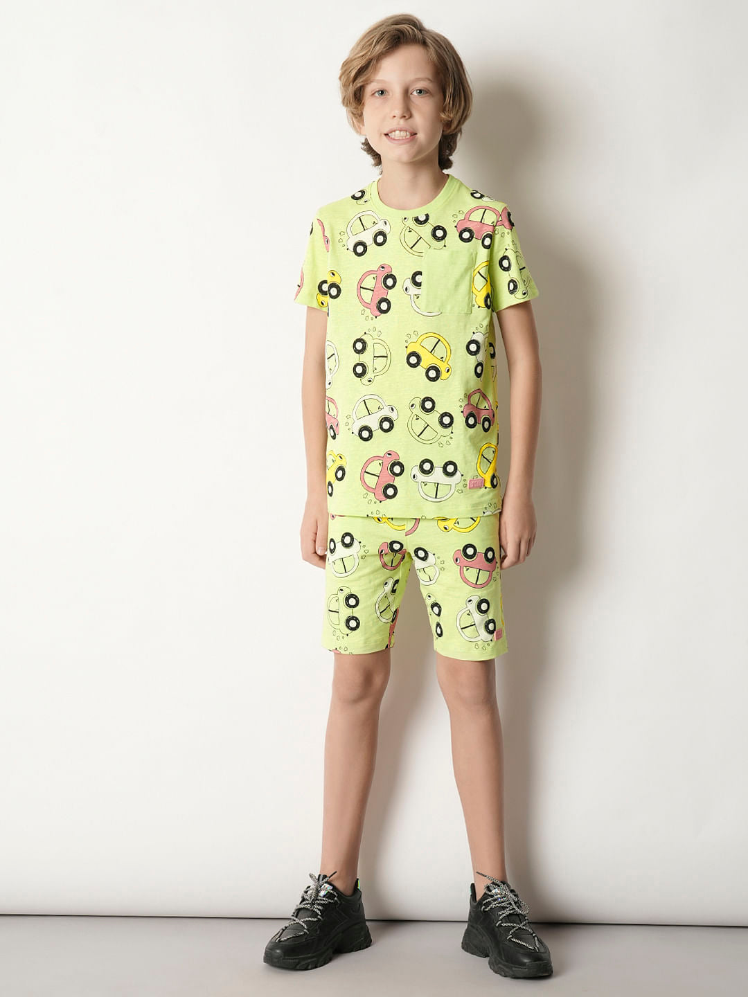 Boys Green Printed Co-ord Set T-shirt
