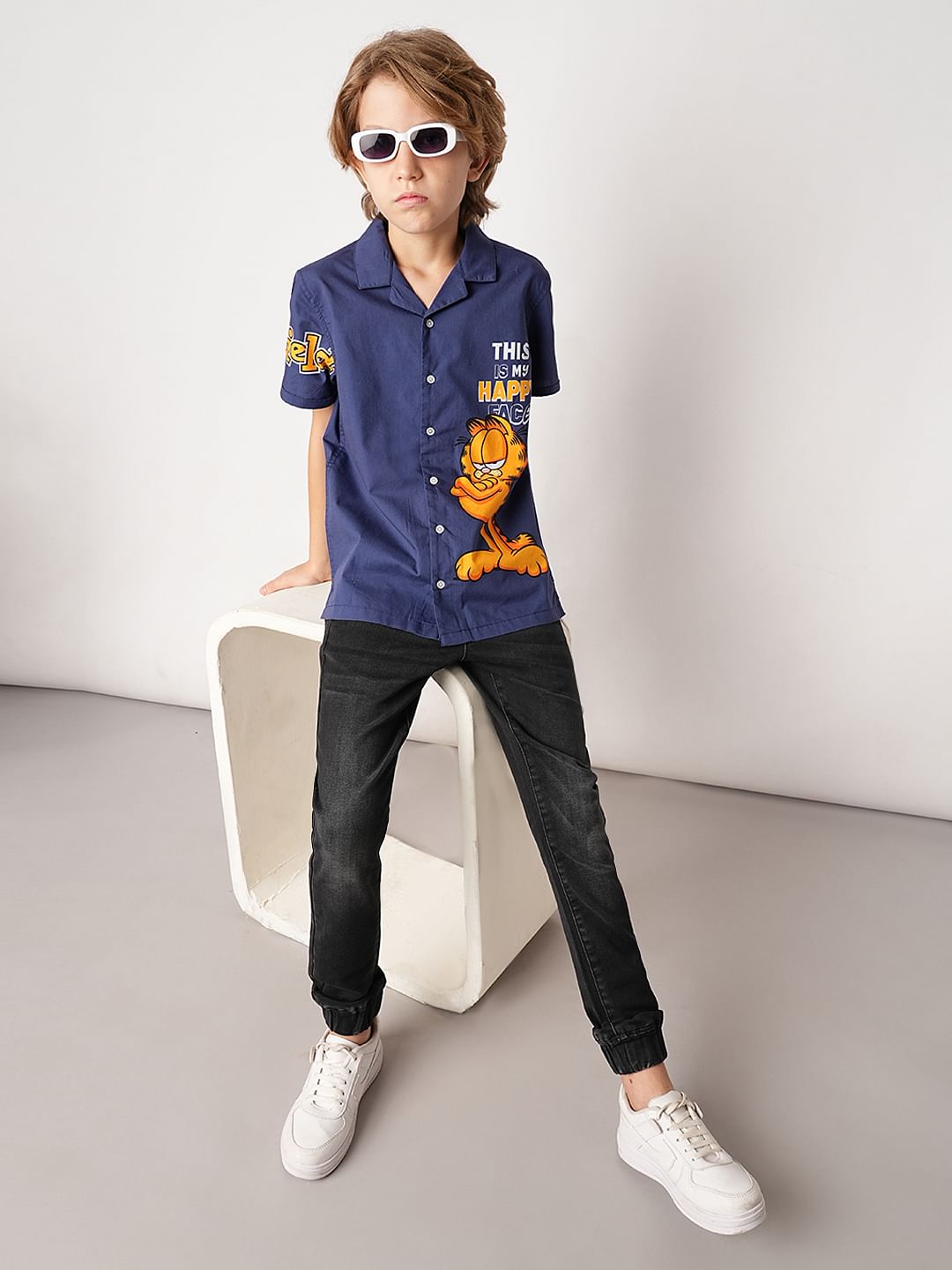 GARFIELD Blue Graphic Print Short Sleeves Shirt - 4/5Y