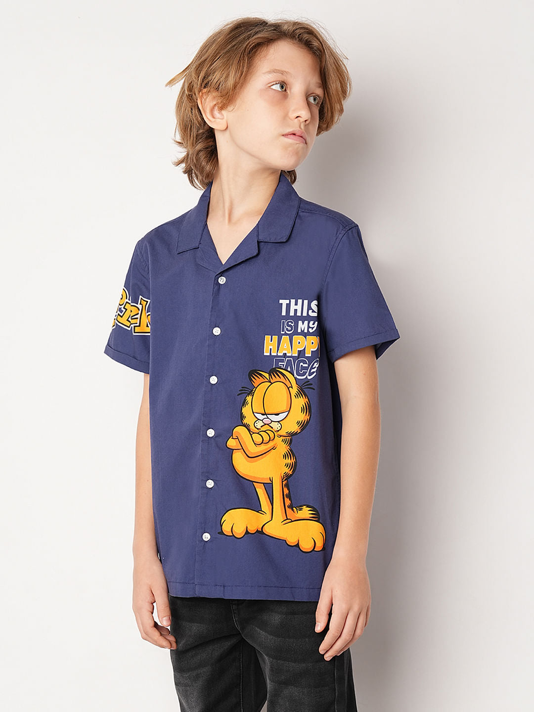 GARFIELD Blue Graphic Print Short Sleeves Shirt
