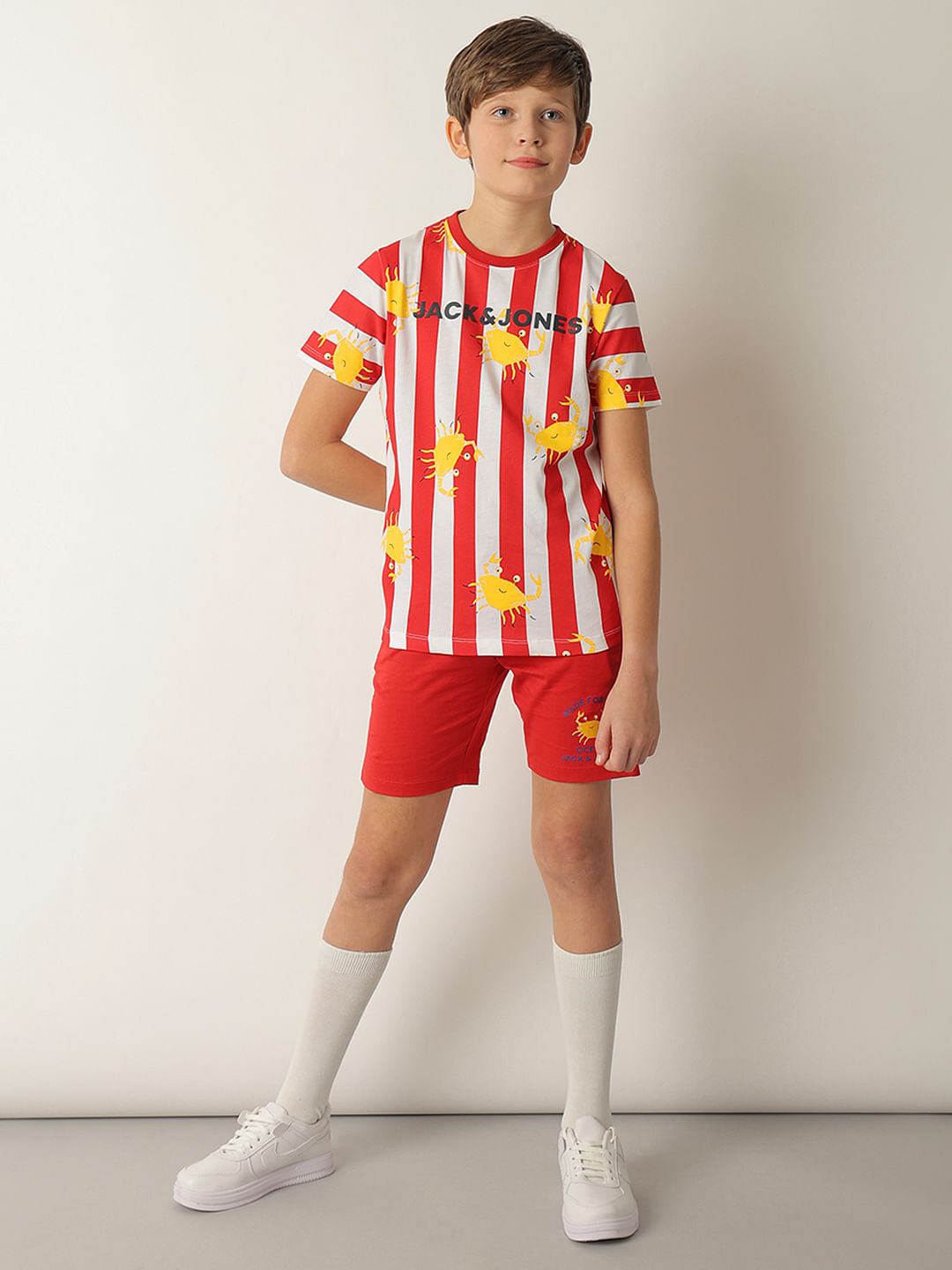 Boys Red Striped Co-ord Set T-shirt