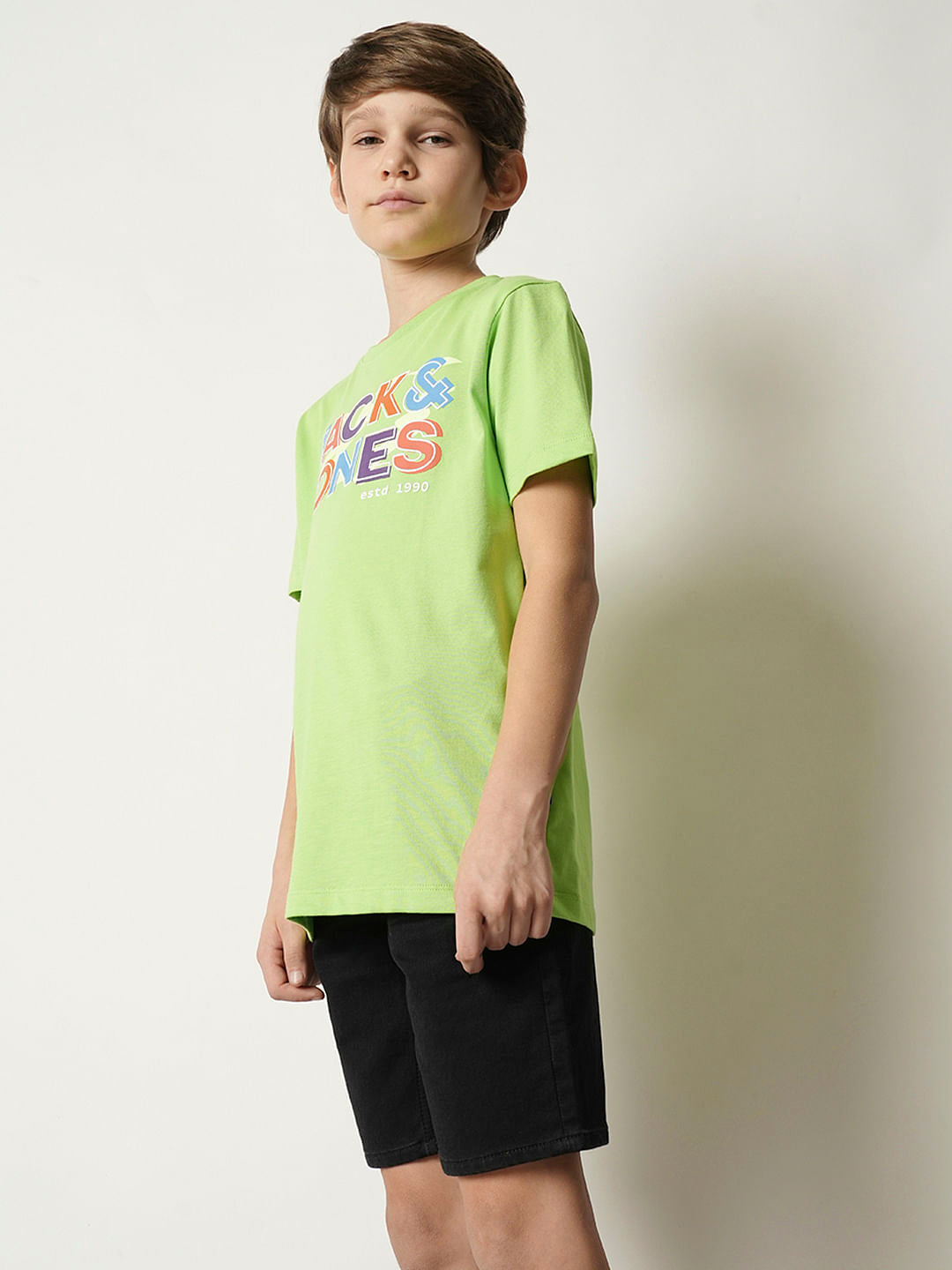 Boys Green Logo Print Crew Neck T-shirt
