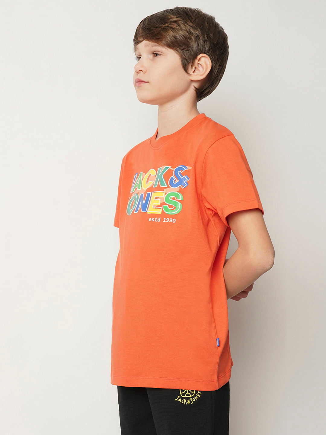 Boys Orange Logo Print T-shirt