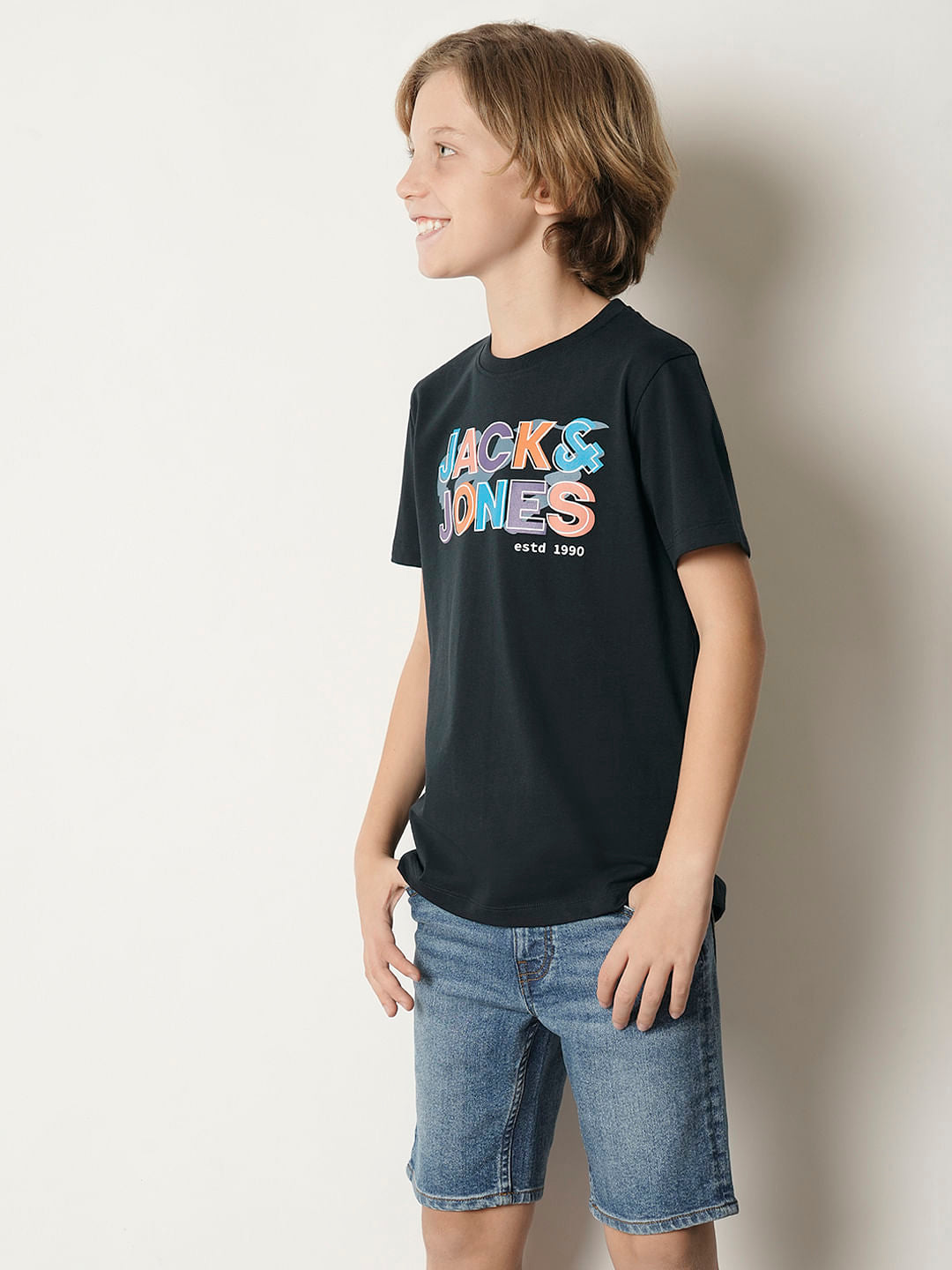 Boys Blue Logo Print Crew Neck T-shirt