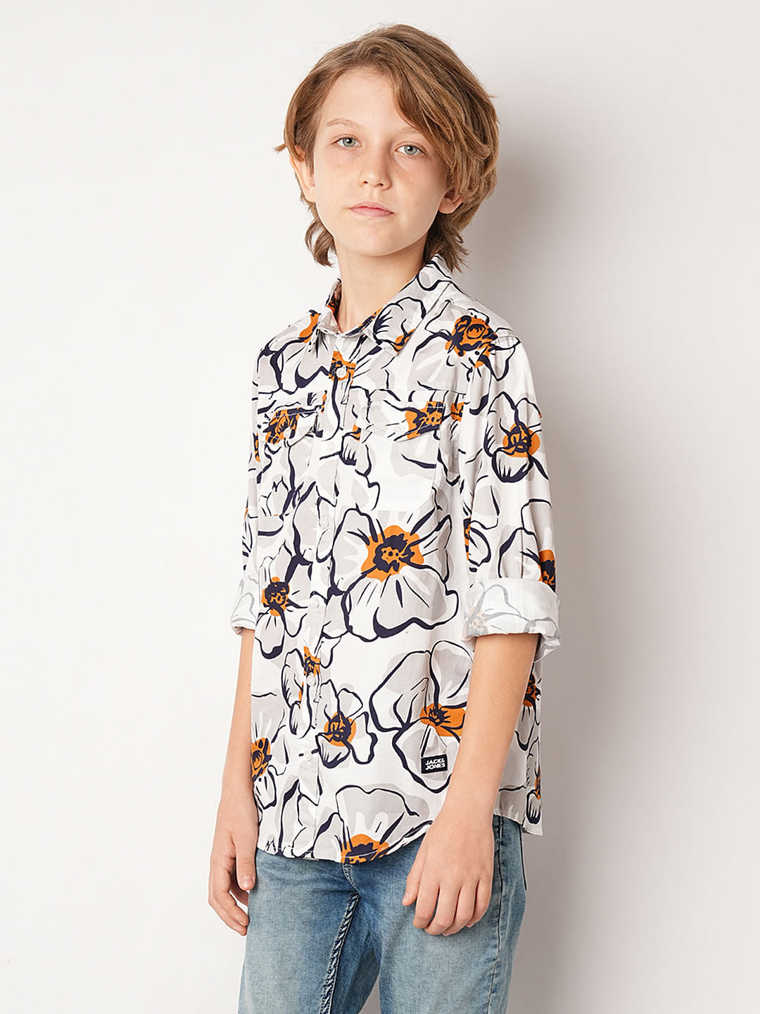 White Floral Print Shirt