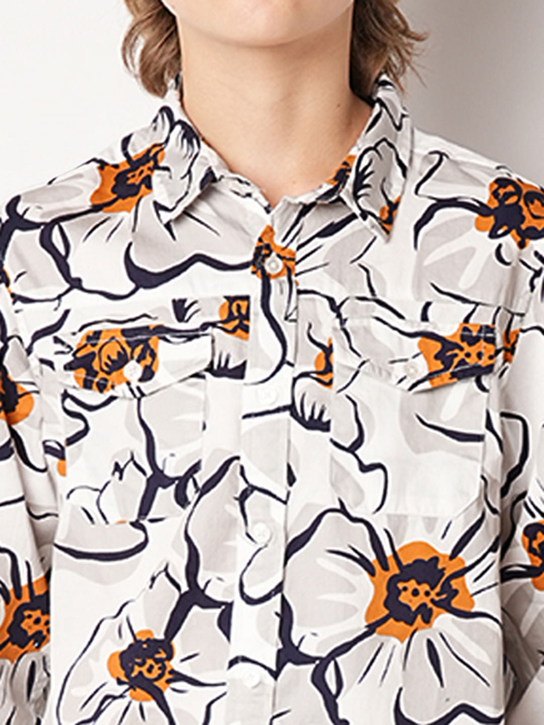 White Floral Print Shirt