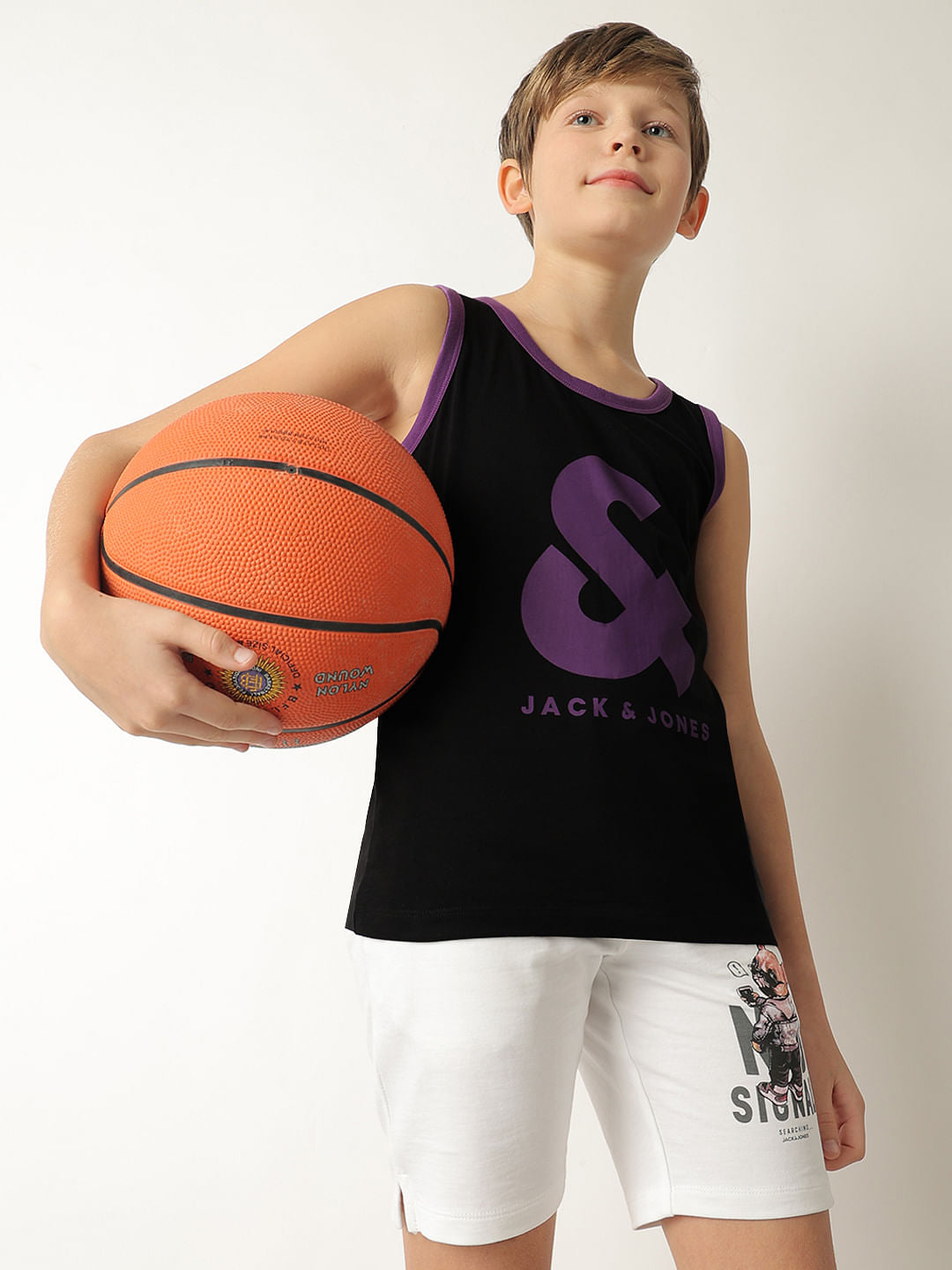 Boys Black Logo Print Sleeveless T-shirt