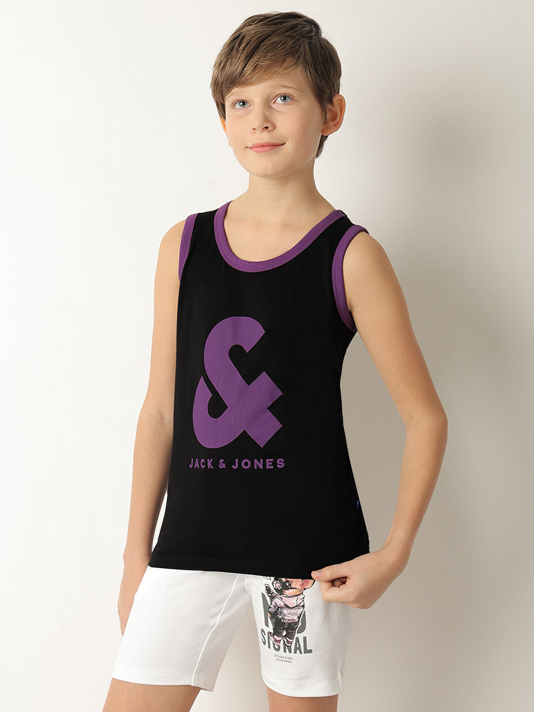 Boys Black Logo Print Sleeveless T-shirt