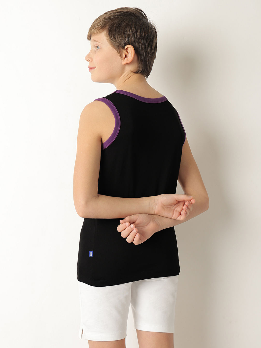 Boys Black Logo Print Sleeveless T-shirt