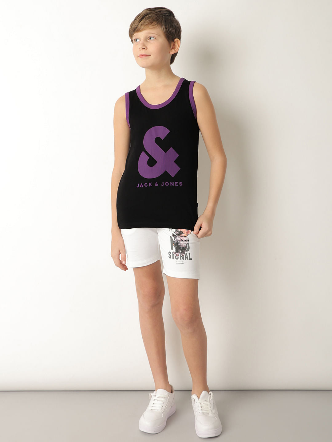 Boys Black Logo Print Sleeveless T-shirt