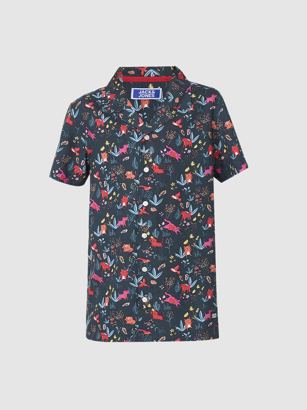 Boys Blue Printed Short Sleeves Shirt