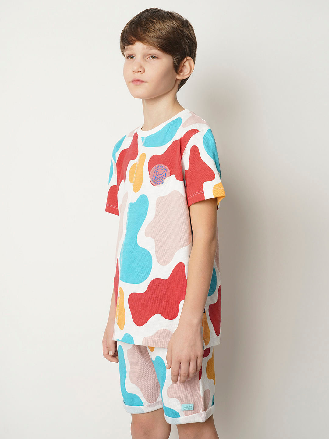 Boys White Colourblocked Co-ord Set T-shirt